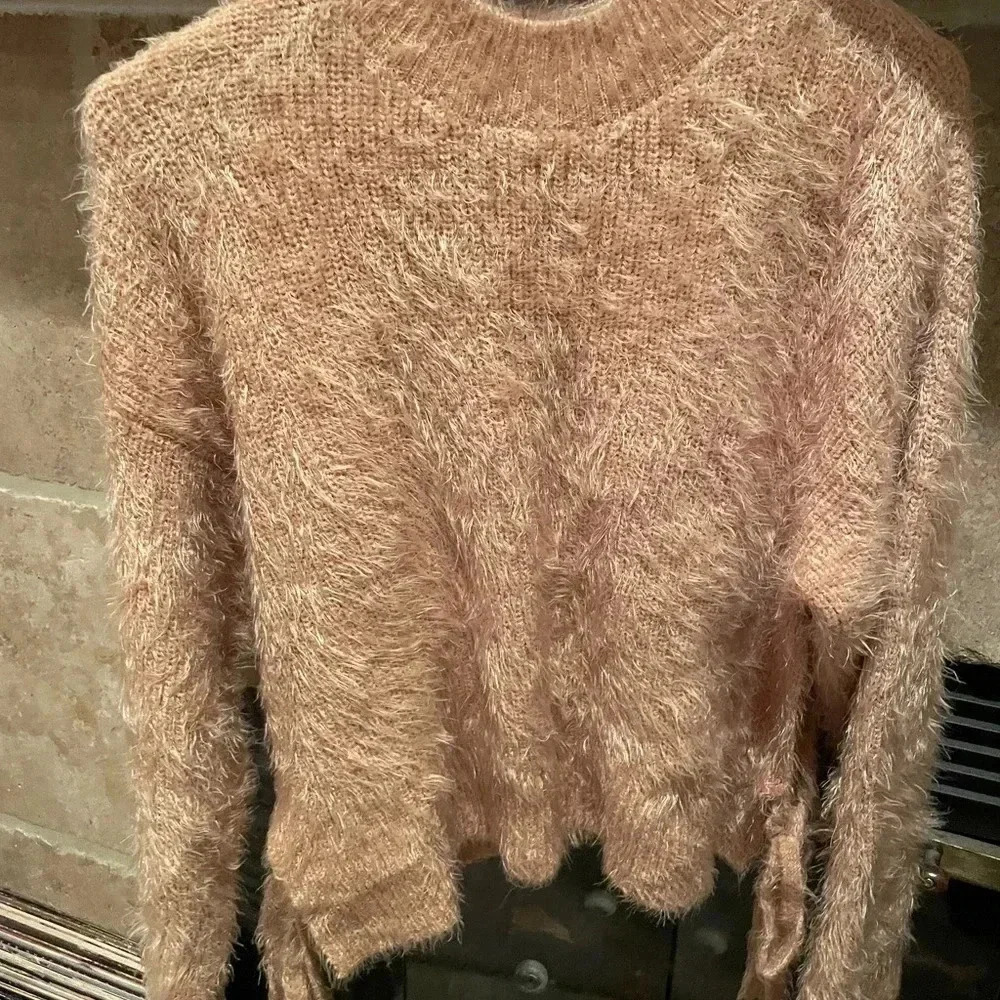 Forever 21 Peach Cozy Crew Sweater Side Ties Med Balletcore/Boho/Feminine - Picture 7 of 16